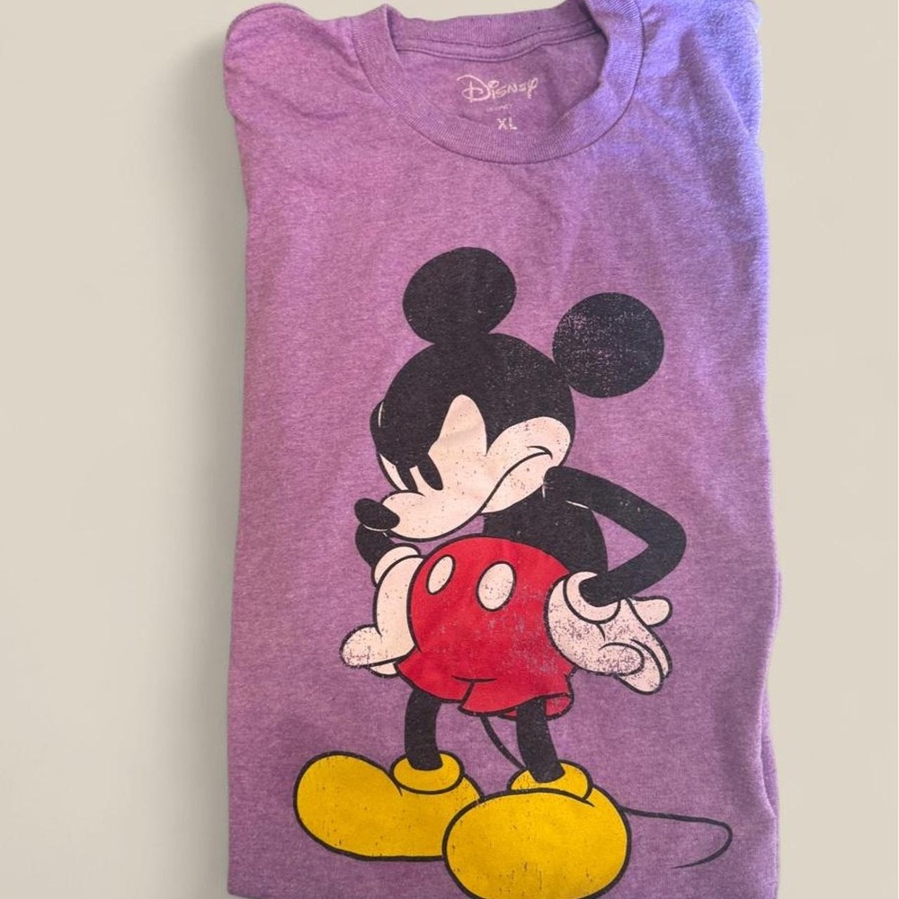 Disney Mickey Mouse Purple Graphic T-Shirt Mens XL Retro Crew Neck Tee